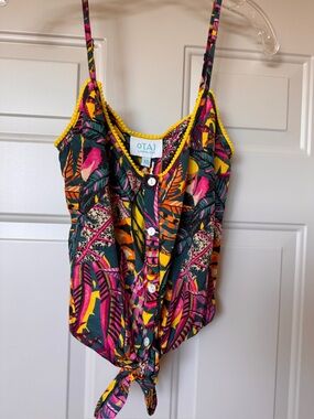 TAJ by Sabrina Crippa Tropical Tie Front Crop Top XS NWT